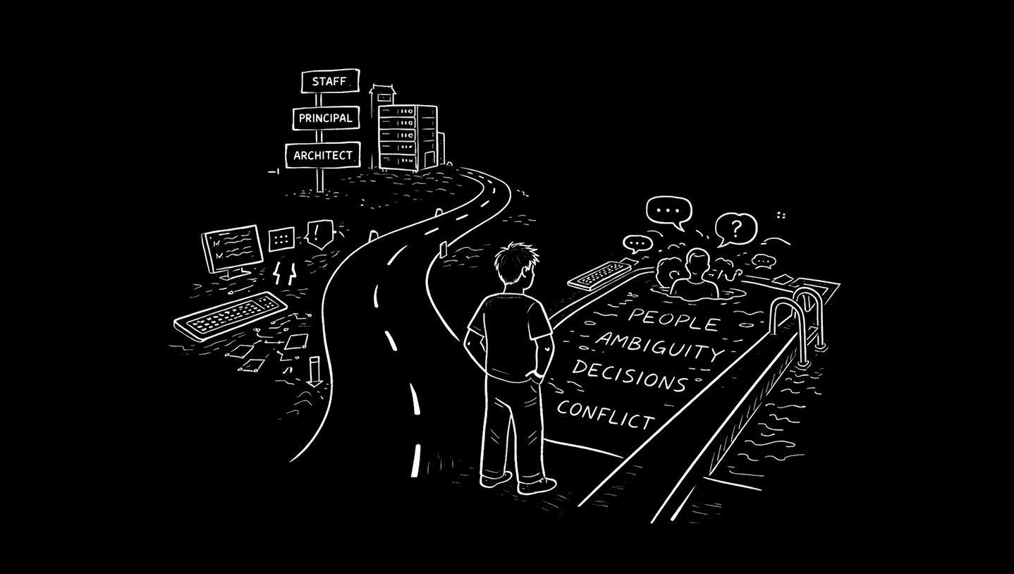 An engineer looking at how different the road of engineering vs the pool of management is
